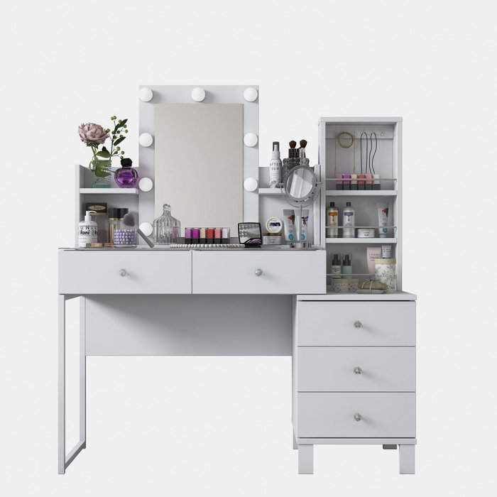Hanah Home Mesa de Maquillaje Blanca con 9 Focos